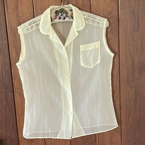 Vtg 1950's Sheer Yellow Summer Top M Rockabilly